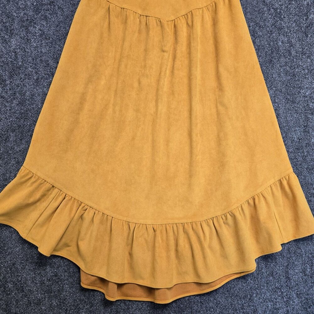 by Anthropologie Yoked Faux Suede Maxi Boho Skirt Size XS Marigold Yellow - Picture 4 of 11